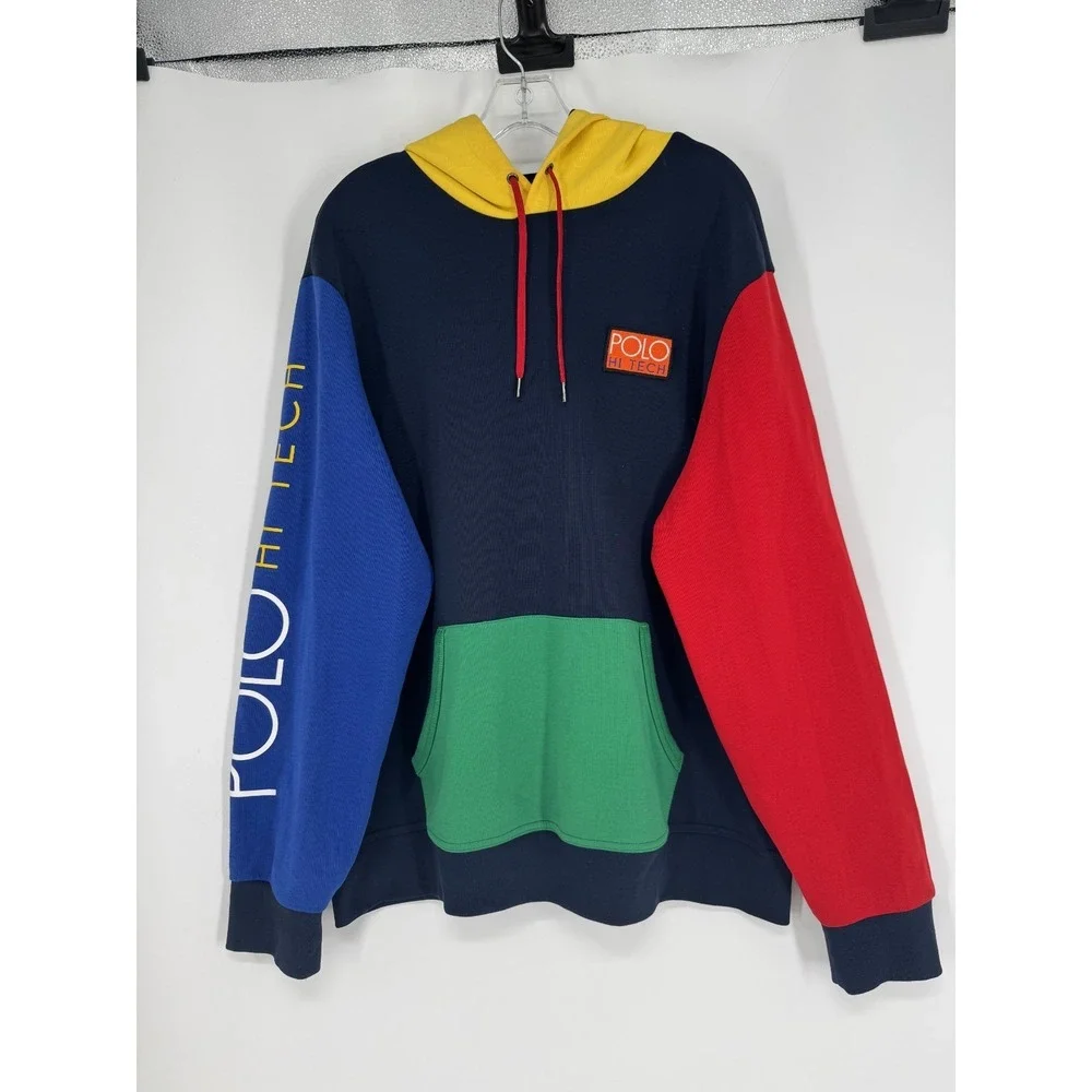 Polo Ralph Lauren Hi Tech Hoodie Mens XL Colorblock Graphic Colorful Rainbow
